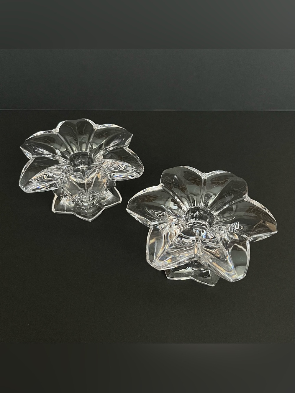Mikasa Clear Crystal Glass Austria Flower Shaped Candle Stick Holders 2 Pc
